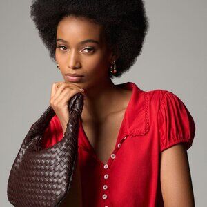 Anthropologie Maeve Collared Smocked-Waist Blouse Short Puff Sleeve Women's XL